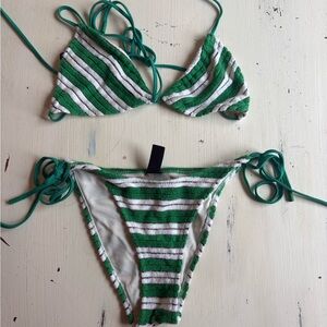 Chic Green and White Striped Bikini